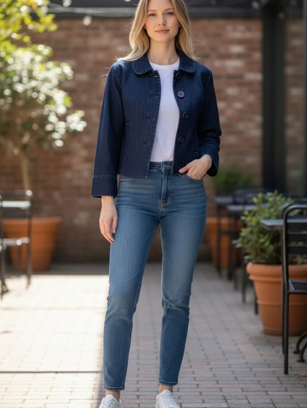 New York and Company Blue Denim Jacket With Packets Size Small